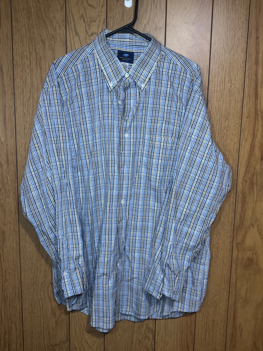International Waters Men’s Blue & White Plaid Button-Down Shirt Size XL